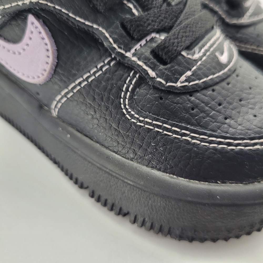 Nike Air Force 1 Baby 6C Black Purple Leather Hook & Loop Low Top HJ6764-001 - Picture 11 of 14